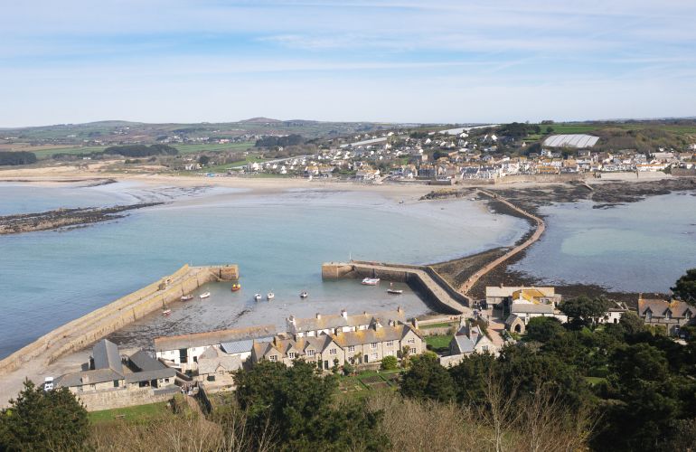 A Marazion peninsula and boasts a scenic coastline with several beaches and coves